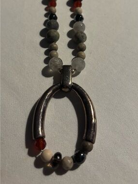 Simon Sebbag Multicolor Beaded Necklace with Horseshoe Pendant Silver
